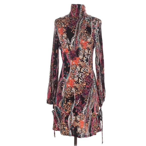 Free People NWT Mock Neck Paisley Mini Dress, Med - Picture 5 of 12